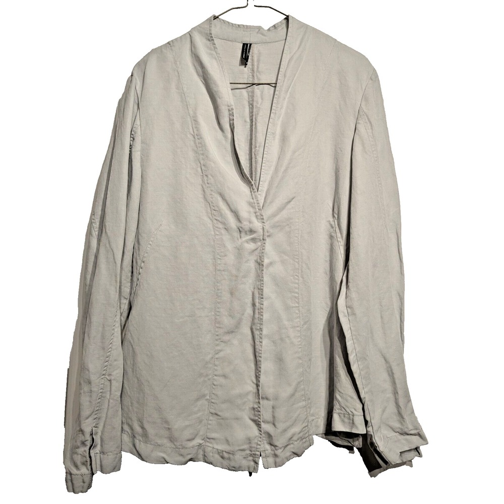 STELLA CARAKASI Women Sz M Tunic Cardigan Button Split Cuff Hemp & Tencel Luxury
